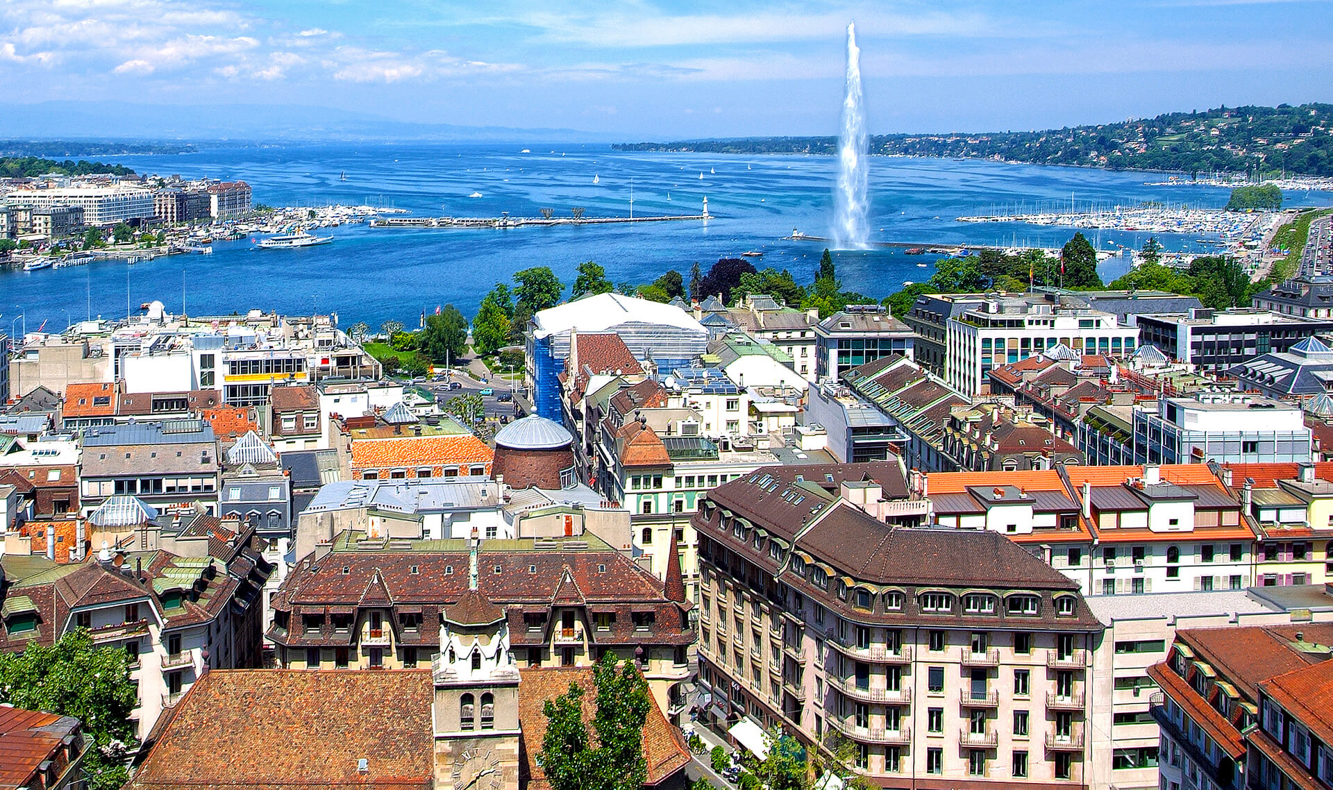 Aerial View of Geneva and the Jet D'Eau
